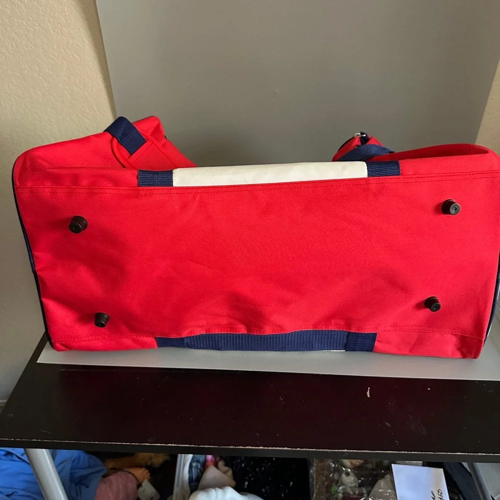 Lacoste L!VE Parfums Red White Blue Duffel Bag Travel Gym Weekender Strap
